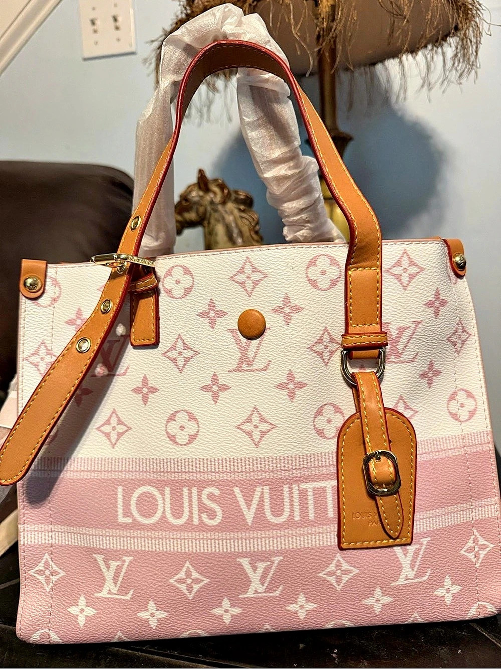 Monogram Tote in Pink & White NWT